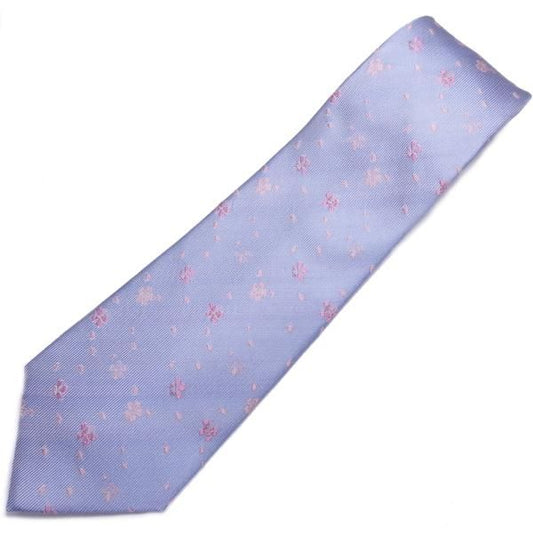 【富士桜工房】水色・桜吹雪・日本製シルクジャカードの和風ネクタイ