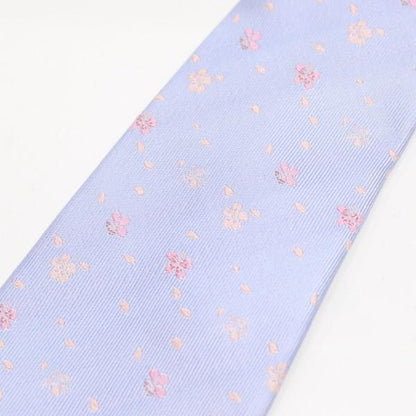 【富士桜工房】水色・桜吹雪・日本製シルクジャカードの和風ネクタイ