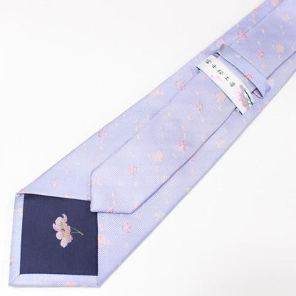 【富士桜工房】水色・桜吹雪・日本製シルクジャカードの和風ネクタイ