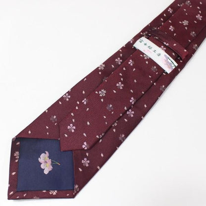 【富士桜工房】ワイン・桜吹雪・日本製シルクジャカードの和風ネクタイ