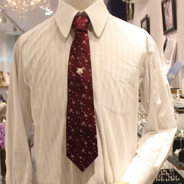 【富士桜工房】ワイン・桜吹雪・日本製シルクジャカードの和風ネクタイ