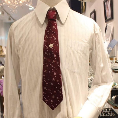 【富士桜工房】ワイン・桜吹雪・日本製シルクジャカードの和風ネクタイ