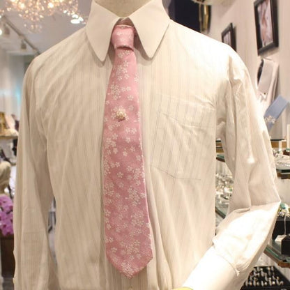 【富士桜工房】桜色・桜花・日本製シルクジャカードの和風ネクタイ