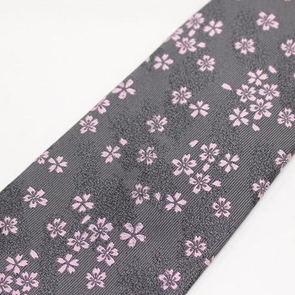 【富士桜工房】鼠・桜花・日本製シルクジャカードの和風ネクタイ