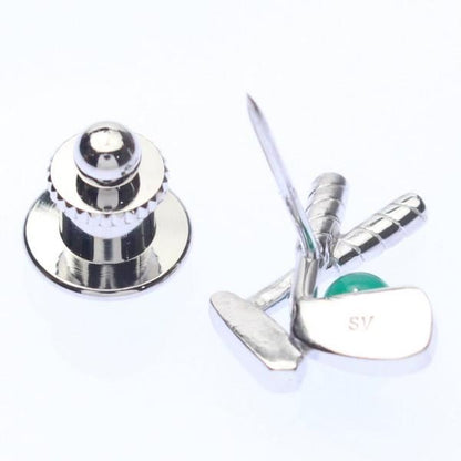 ゴルフクラブ・ボール・グリーンアゲートのタイタック(ピンブローチ)