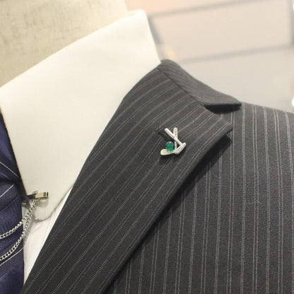 ゴルフクラブ・ボール・グリーンアゲートのタイタック(ピンブローチ)