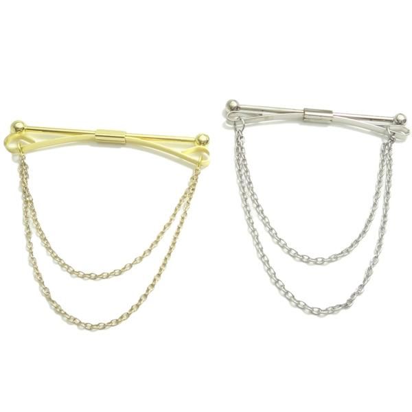 全2色 シルバー ゴールド 二連チェーン付 カラーバー カラーピン ピンホールピン 穴無しOKタイプ