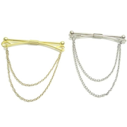 全2色 シルバー ゴールド 二連チェーン付 カラーバー カラーピン ピンホールピン 穴無しOKタイプ