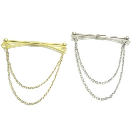 全2色 シルバー ゴールド 二連チェーン付 カラーバー カラーピン ピンホールピン 穴無しOKタイプ