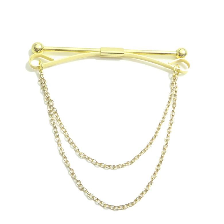 全2色 シルバー ゴールド 二連チェーン付 カラーバー カラーピン ピンホールピン 穴無しOKタイプ