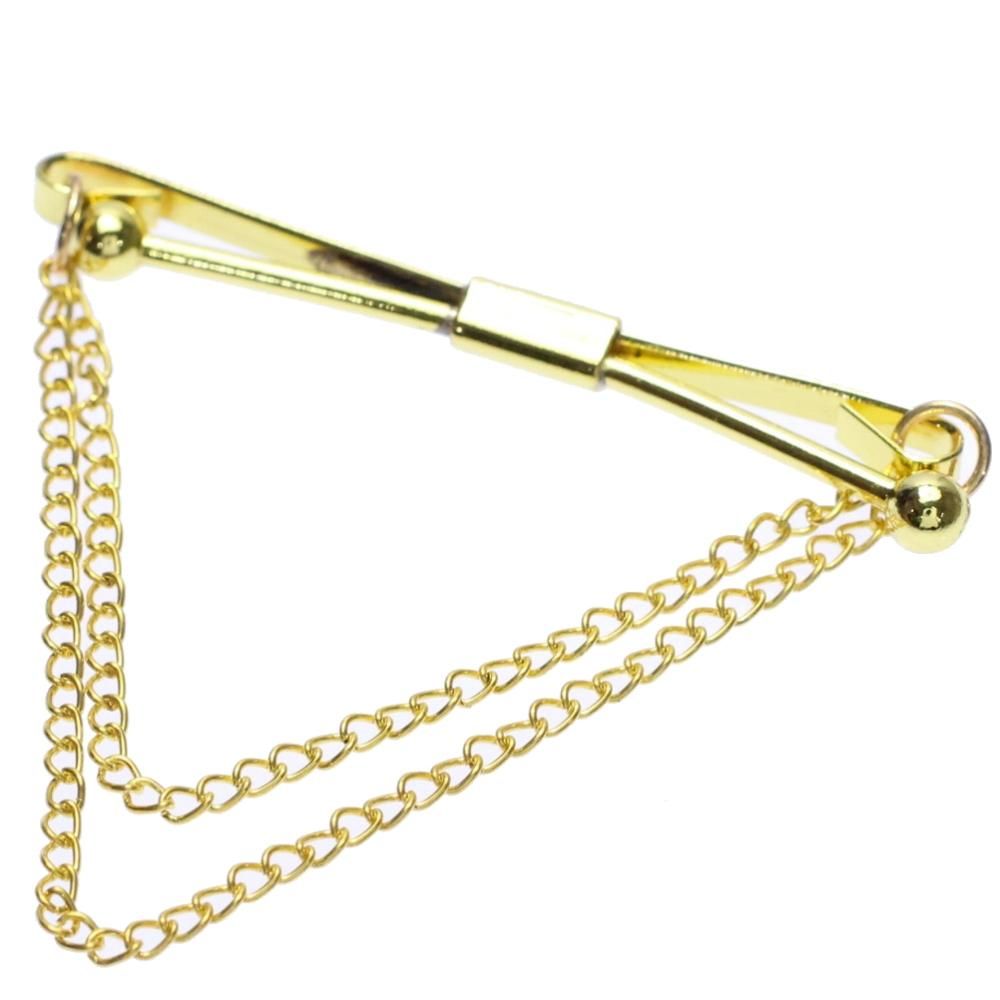 全2色 シルバー ゴールド 二連チェーン付 カラーバー カラーピン ピンホールピン 穴無しOKタイプ