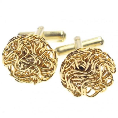 ラウンド・メッシュデザイン・ゴールドのカフス(カフリンクス/カフスボタン)