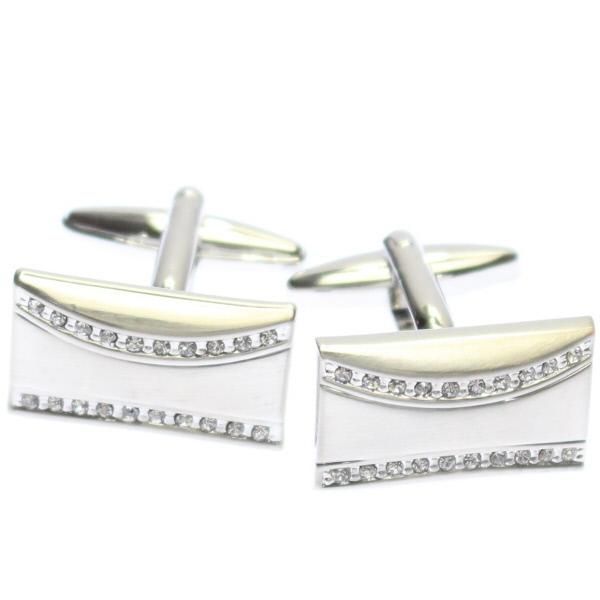 シルバー・ラインストーン・レクタングルのカフス(カフリンクス/カフスボタン)