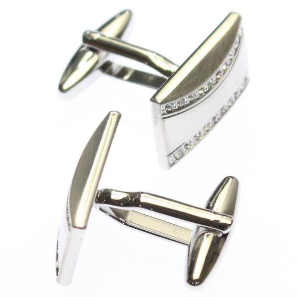 シルバー・ラインストーン・レクタングルのカフス(カフリンクス/カフスボタン)