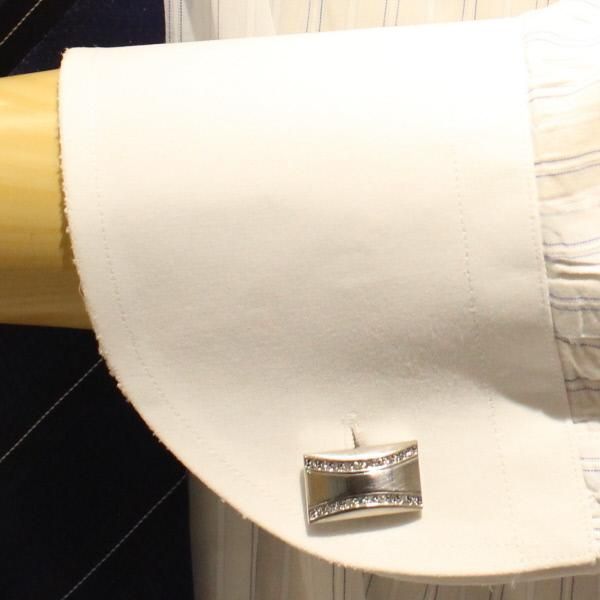 シルバー・ラインストーン・レクタングルのカフス(カフリンクス/カフスボタン)