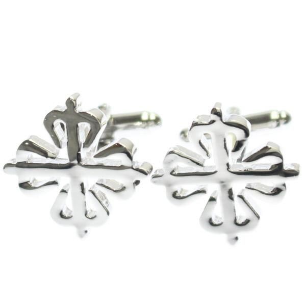 クローバー風デザイン・シルバーのカフス(カフリンクス/カフスボタン)