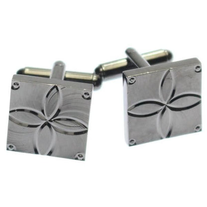 ガンメタリック・フラワーデザインのカフス(カフリンクス/カフスボタン)