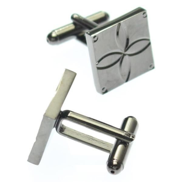 ガンメタリック・フラワーデザインのカフス(カフリンクス/カフスボタン)