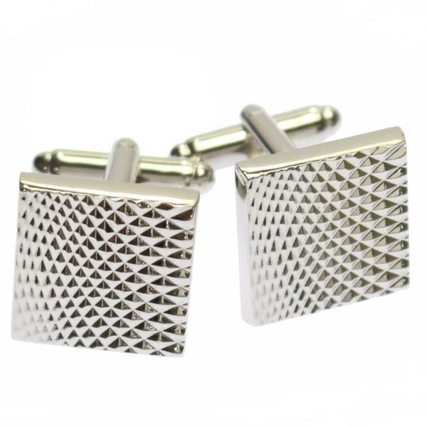 ダイヤ柄・ウェーブデザイン・シルバーのカフス(カフリンクス/カフスボタン)