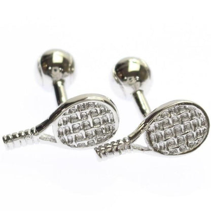 テニスラケット・シルバーのカフス(カフリンクス/カフスボタン)