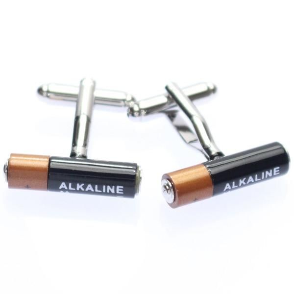 ブラック×ブラウン・乾電池のカフス(カフリンクス/カフスボタン)