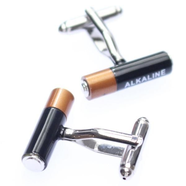 ブラック×ブラウン・乾電池のカフス(カフリンクス/カフスボタン)