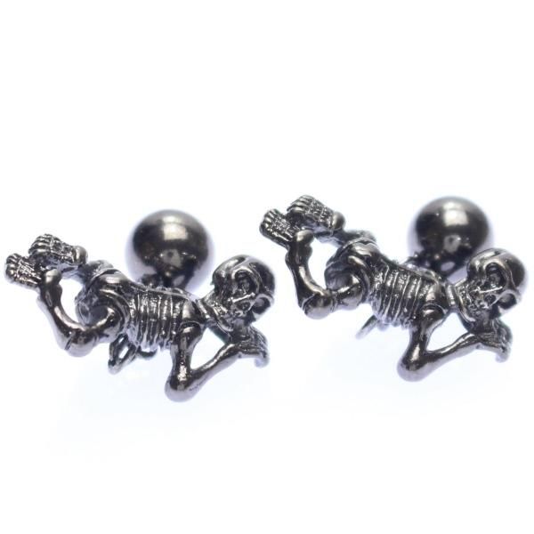 ガンメタリック・寝そべりガイコツのカフス(カフリンクス/カフスボタン)