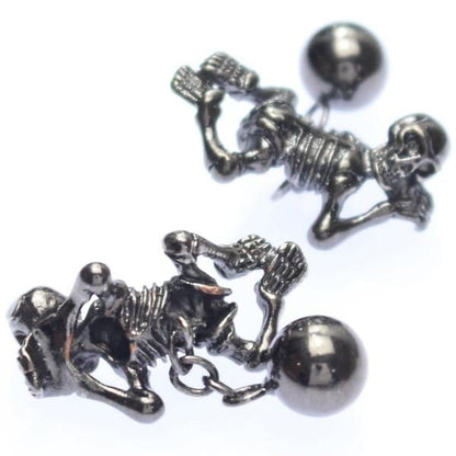 ガンメタリック・寝そべりガイコツのカフス(カフリンクス/カフスボタン)