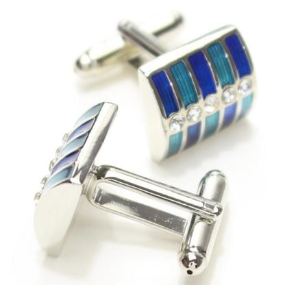ブルーグラデーション×ラインストーンのカフス(カフリンクス/カフスボタン)