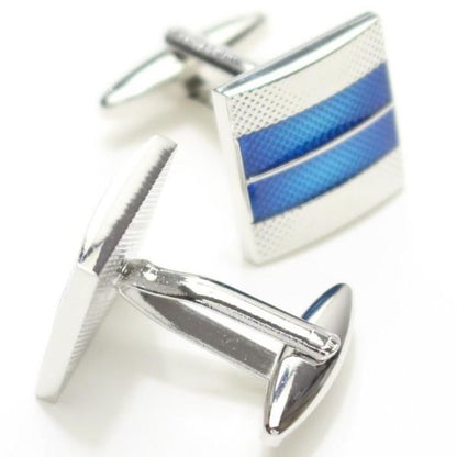 シルバー×ブルーの艶やかエナメルカフス(カフリンクス/カフスボタン)