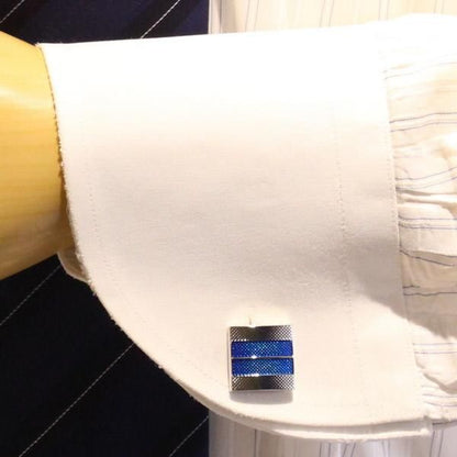 シルバー×ブルーの艶やかエナメルカフス(カフリンクス/カフスボタン)
