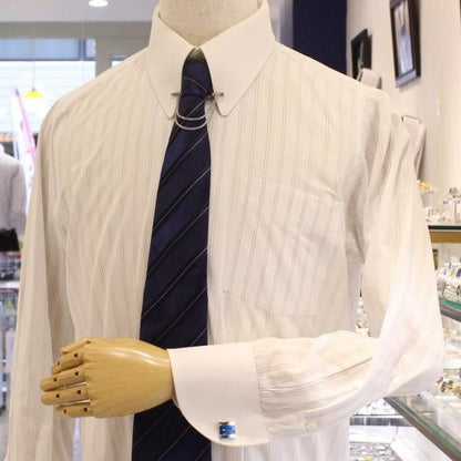 シルバー×ブルーの艶やかエナメルカフス(カフリンクス/カフスボタン)