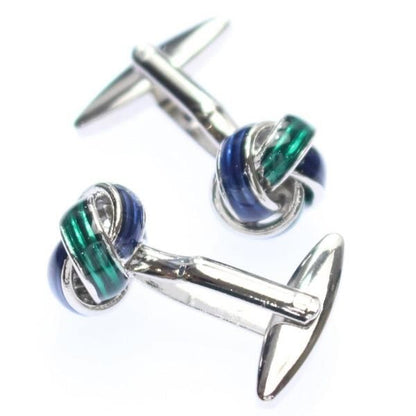 ブルー×グリーン・カラフル結び目のカフス(カフリンクス/カフスボタン)