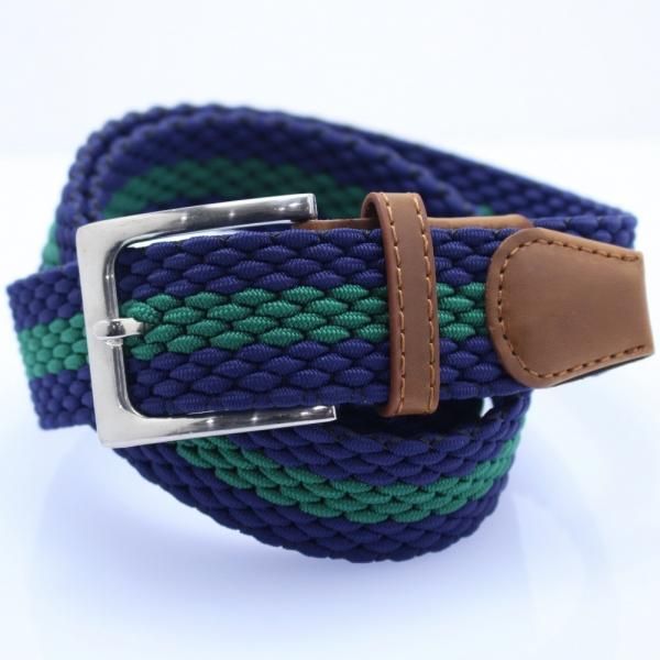 メッシュベルト・ネイビー×グリーン・着け心地抜群なゴム素材伸縮タイプ・フリーサイズ