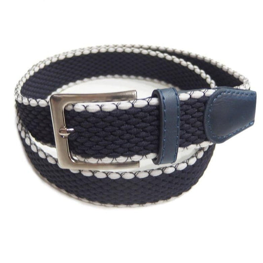 メッシュベルト・ネイビー×縁白・着け心地抜群なゴム素材伸縮タイプ・フリーサイズ