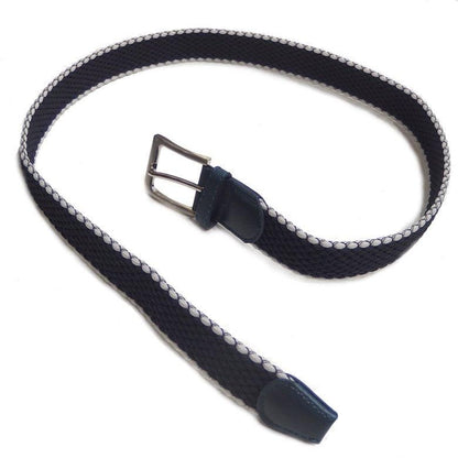 メッシュベルト・ネイビー×縁白・着け心地抜群なゴム素材伸縮タイプ・フリーサイズ