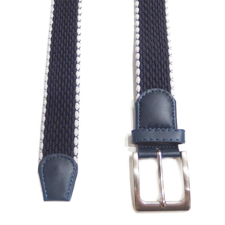 メッシュベルト・ネイビー×縁白・着け心地抜群なゴム素材伸縮タイプ・フリーサイズ