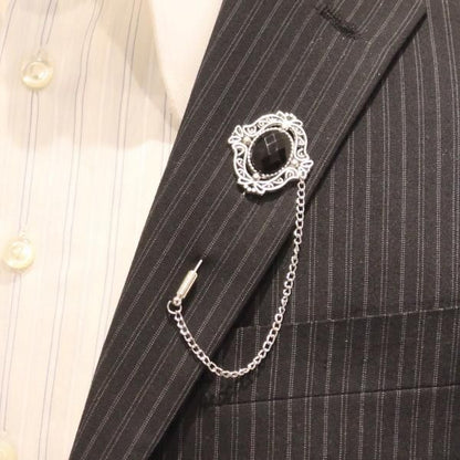 ヨーロピアン風・チェーン付きラペルブローチ