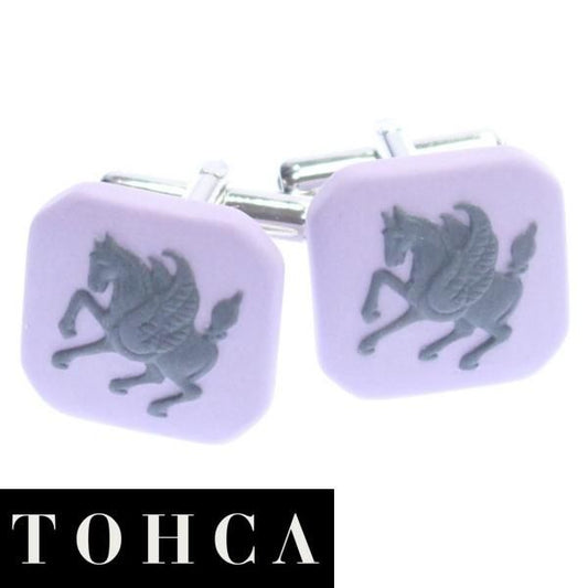 【陶華・TOHCA】パープル・ペガサスカメオ・シルバー・スクウェアのカフス(カフリンクス/カフスボタン)
