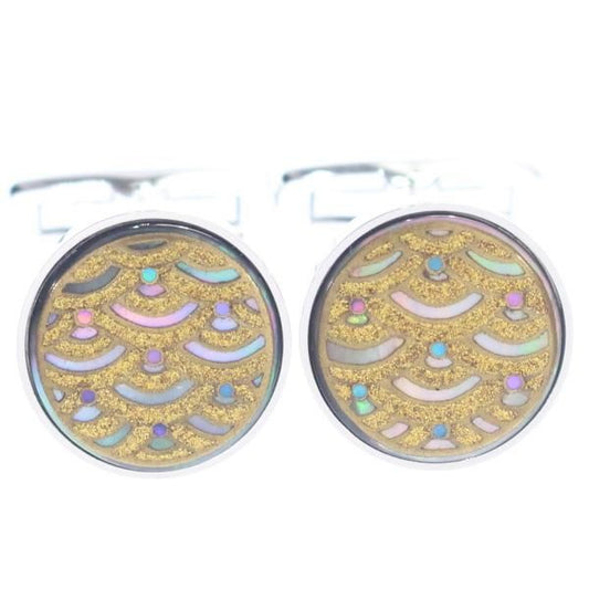 金色に輝く青海波の蒔絵カフス(カフリンクス/カフスボタン)