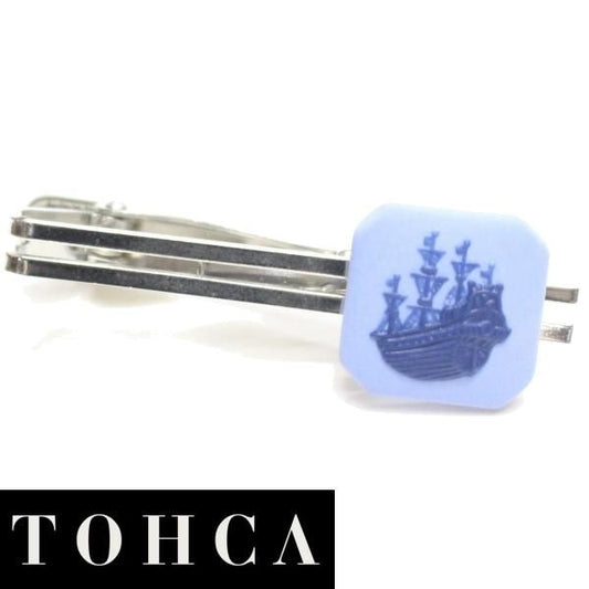 取寄品【陶華・TOHCA】ブルー・帆船カメオ・シルバー・スクウェアのタイピン(ネクタイピン)
