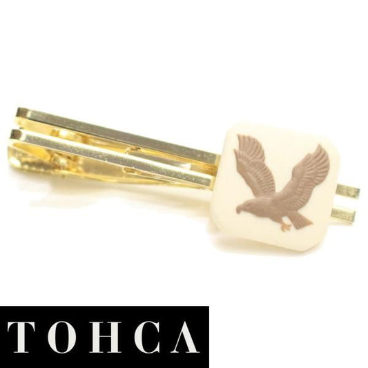 【陶華・TOHCA】ベージュ・鷲イーグルカメオ・ゴールド・スクウェアのタイピン(ネクタイピン)