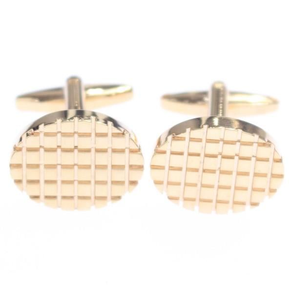 ピンクゴールド・チェック柄・オーバルデザインのカフス(カフリンクス/カフスボタン)