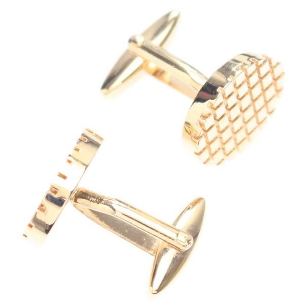 ピンクゴールド・チェック柄・オーバルデザインのカフス(カフリンクス/カフスボタン)