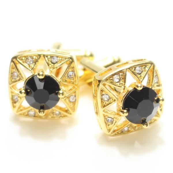 ゴールド×ブラック・きらきらストーンのカフス(カフリンクス/カフスボタン)