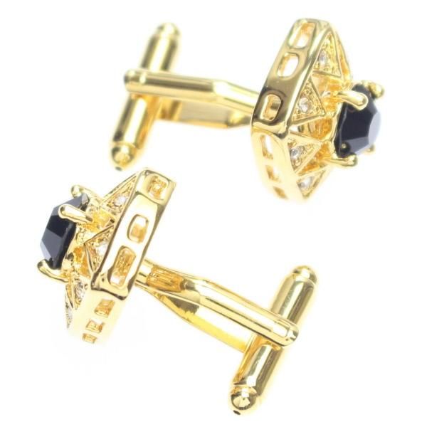 ゴールド×ブラック・きらきらストーンのカフス(カフリンクス/カフスボタン)