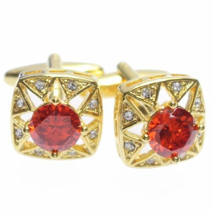 ゴールド×レッド・きらきらストーンのカフス(カフリンクス/カフスボタン)