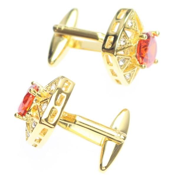 ゴールド×レッド・きらきらストーンのカフス(カフリンクス/カフスボタン)