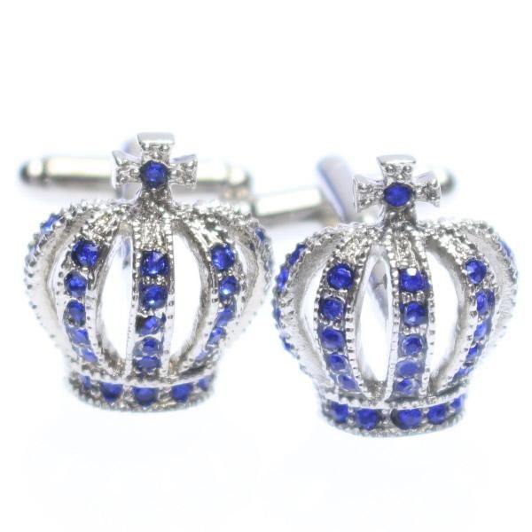 シルバー×ブルーストーン・きらきら王冠のカフス(カフリンクス/カフスボタン)