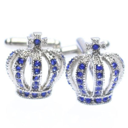 シルバー×ブルーストーン・きらきら王冠のカフス(カフリンクス/カフスボタン)